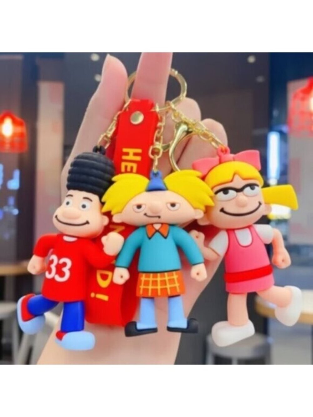 Hey Arnold! Character Keychains Fun Gold Tone Key Fob Wristlet 3 Pcs